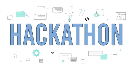 Poster for programming hackathon, vector flat illustration isolated on white background.