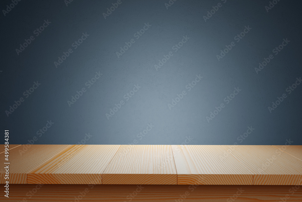Poster wooden table against dark background. place for product display. 3d render. 3d illustration.