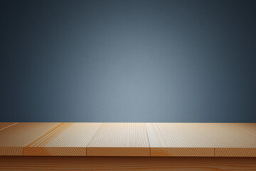 Wooden table against dark background. Place for product display. 3D render. 3D illustration.