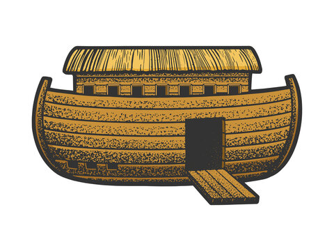 recommend clip art: Noahs Ark color sketch engraving raster illustration. T-shirt apparel print design. Scratch board imitation. Black and white hand drawn image.