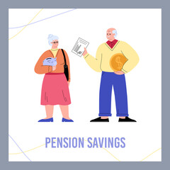Retirement savings and pension fund, old age bank savings, flat vector.