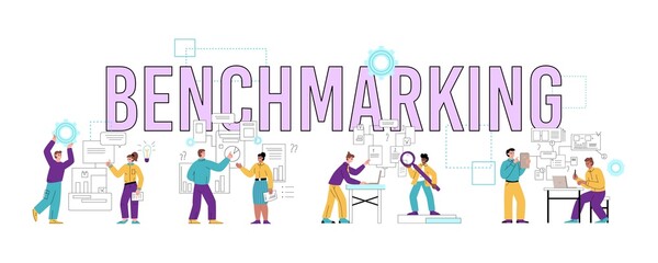 Benchmarking business banner design flat vector illustration isolated.