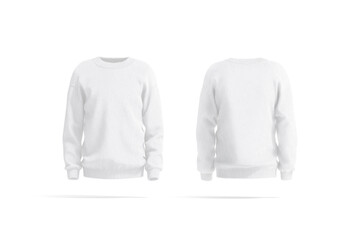 Blank white knitted sweater mockup, front and back view