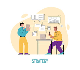 Business Intelligence and SEO strategy, flat vector illustration isolated.