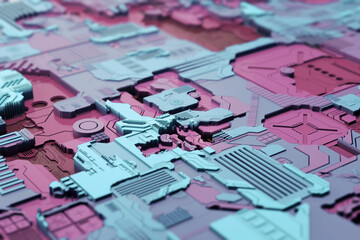 Naklejka premium Macro view of circuit metal board with reflection. Future and technology concept. 3d rendering - Illustration of motherboard, big data, futuristic abstract concept of information technology. 