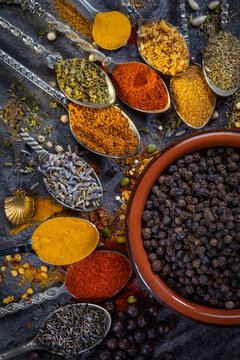 Spices used to add flavor and seasoning to cooking.