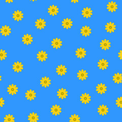 Obraz premium pattern with yellow flowers on a light blue background. seamless pattern on blue background