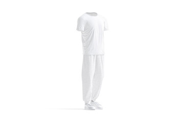 Blank white sport uniform with t-shirt and sweatpants mock up