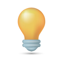 3d icon with yellow lamp icon on whit background. Vector drawing. Bulb light icon - idea sign, solution. Electricity, shine. Realistic 3d object. Vector concept
