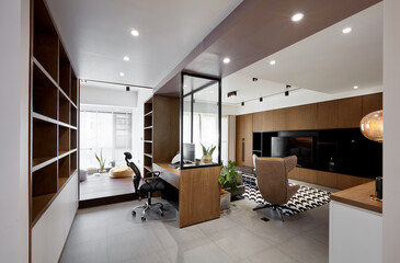 Modern and comfortable interior,
Living room and study room