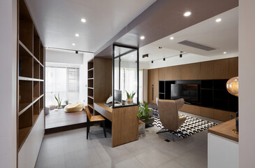 Modern and comfortable interior,
Living room and study room