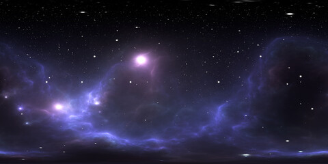 Space background with nebula and stars. Environment 360 HDRI map. Equirectangular projection, spherical panorama.
