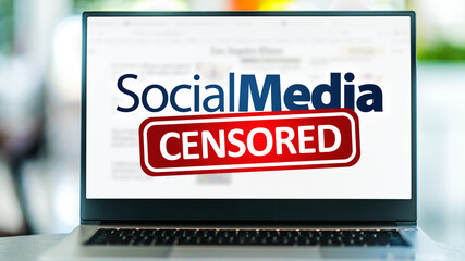 Laptop with the sign warning against censorship in social media