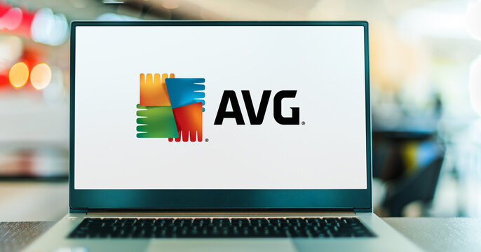 Laptop computer displaying logo of AVG AntiVirus