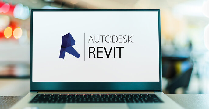 Laptop computer displaying logo of Autodesk Revit