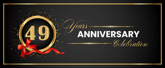 49 Years Anniversary Celebration Gold and Black Color Vector. anniversary celebration logotype with elegant modern number gold color for celebration, gold anniversary celebration, bow, ribbon, luxury.