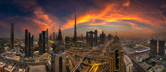 Aerial view of downtown Dubai - obrazy, fototapety, plakaty