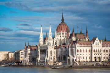 Fototapeta na wymiar Parliament building in Budapest shot from the opposite bank of Danube