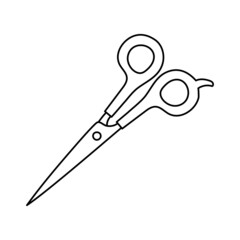 Scissors. Hairdressing equipment line sketch. Professional hair dresser tool. Hand drawn doodle icon. Vector illustration. Barber symbol