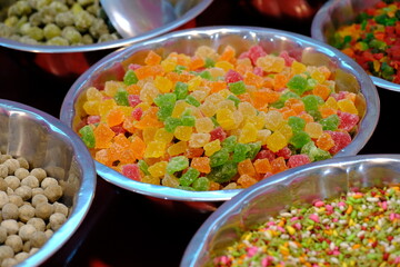 Indian variety of traditional mouth freshener in bowl for sale, mukhwas, poona, traditional Indian mouth freshener.