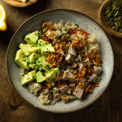 Homemade poke bowl with chicken