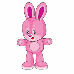 pink hare toy spread its paws in different directions, cartoon illustration, isolated object on a white background, vector,