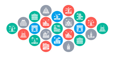 Travel Landmark concept vector design. Egypt, Italy, United Kingdom, France, India, USA illustration. Web banner layout template.