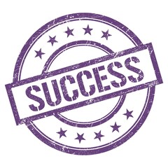SUCCESS text written on purple violet vintage stamp.