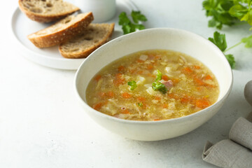 Homemade pea soup with bacon