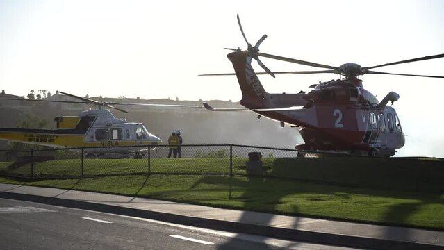fire department helicopters at helipad