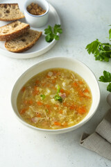 Homemade pea soup with bacon
