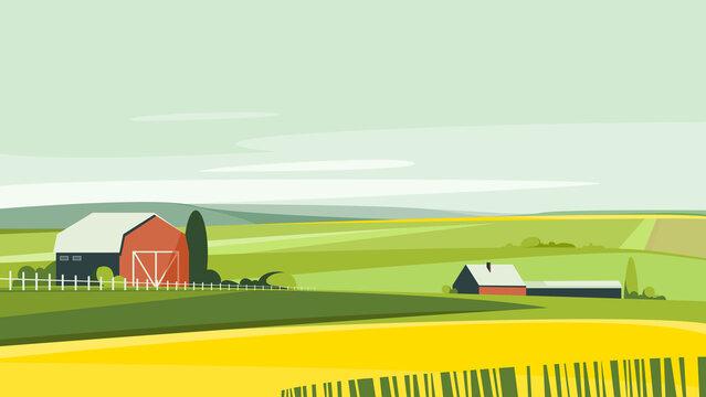 Farm in summer season. Beautiful rural area.