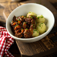 Beef goulash with potato dumplings