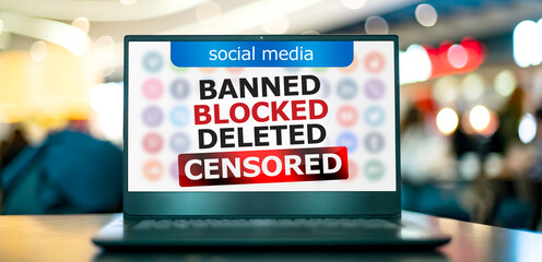 Laptop with the sign warning against censorship in social media