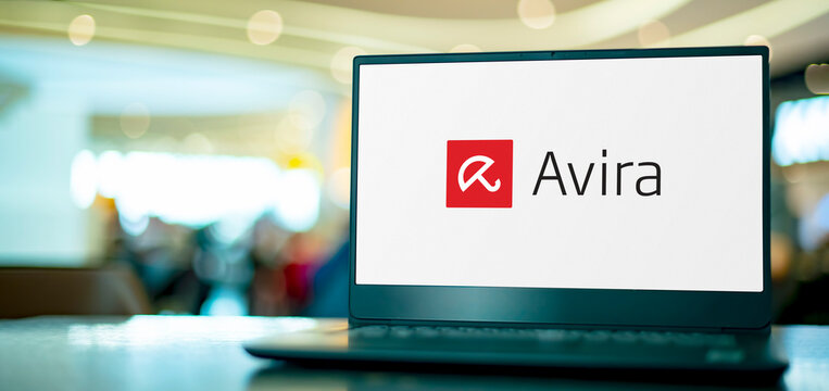 Laptop computer displaying logo of Avira