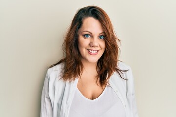 Fototapeta premium Young caucasian woman wearing casual clothes with a happy and cool smile on face. lucky person.