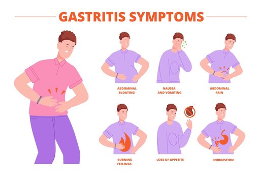 Gastritis symptoms. Indigestion symptom bloating flatulence heartburn gastrointestinal problem, belly disease eating food sick digestive