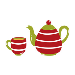 Teapot and teacup cute vector icons set. Vector illustration