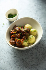 Beef goulash with potato dumplings