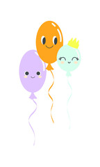 Doodle Birthday Party Balloons. Cute cartoon character. Vector illustration