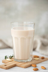 homemade almond milk in a glass cup