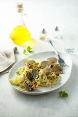 Homemade pasta with clams and lemon