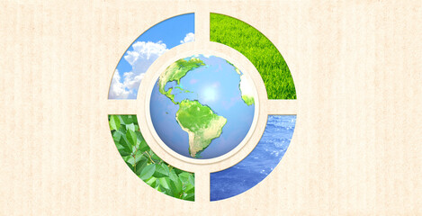 Ecology and zero waste concept. Earth planet and nature resource on cardboard texture