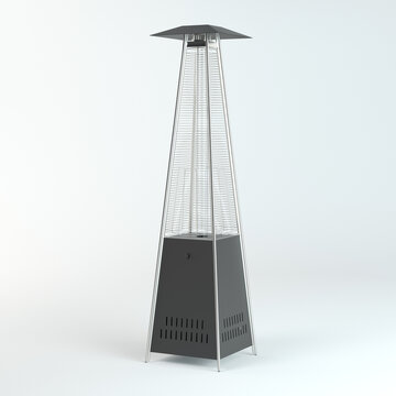 Gas heaters for patio. Pyramid winter outdoor gas heaters. 3D illustration