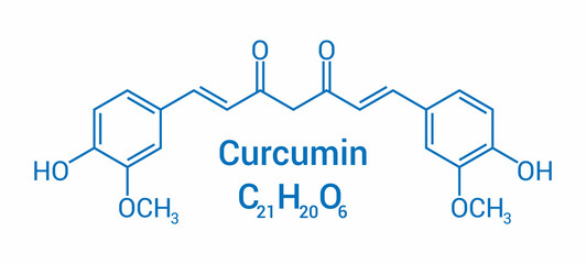 chemical structure of Curcumin (C21H20O6)