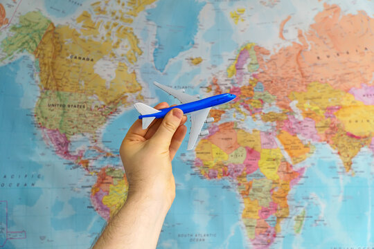 Transatlantic Flights Concept. Model Aircraft Over Map.