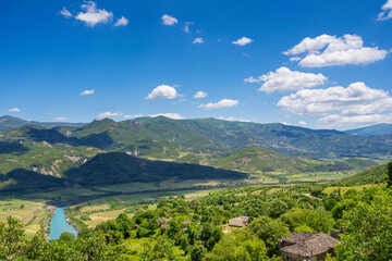 Fototapeta na wymiar Beautiful mountain valley with gentle hills in Albania
