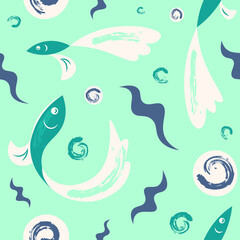 Hand Drawn Fish Seamless Pattern - Suitable for design asset, wallpaper, background, fabric, and wrapping paper