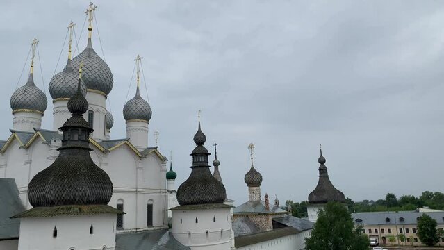 Russia, Rostov the Great, Rostov Kremlin at rainy day. Russian ancient architecture