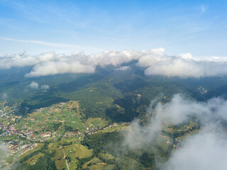 Obraz premium High flight in the mountains of the Ukrainian Carpathians. Aerial drone view.